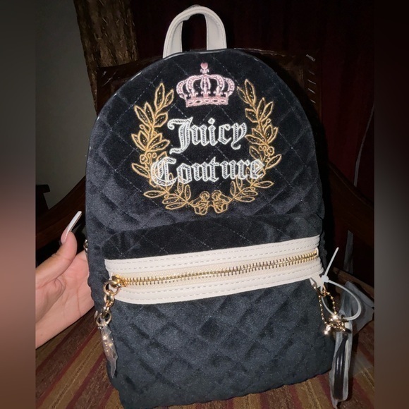 JUICY COUTURE BLACK/TAN VELVET QUILTED BACKPACK ‼️ - Picture 1 of 5